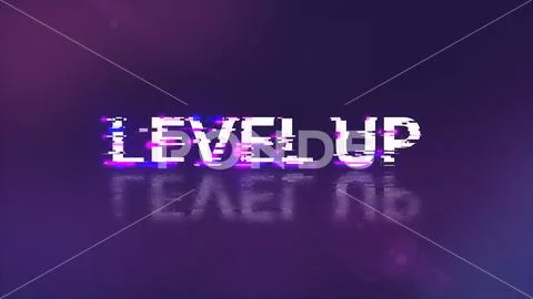 3D rendering level up text with screen effects of technological glitches 库存插图