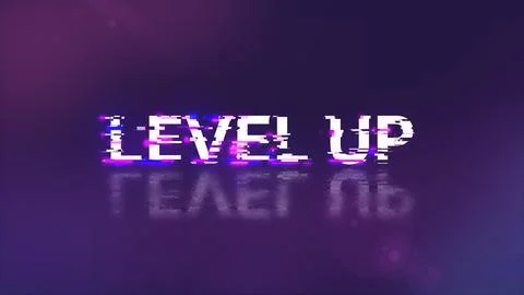 3D rendering level up text with screen effects of technological glitches イラスト素材