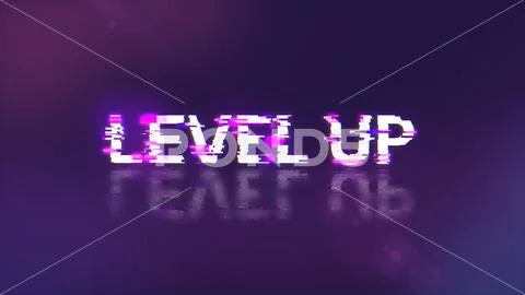 3D rendering level up text with screen effects of technological glitches 库存插图