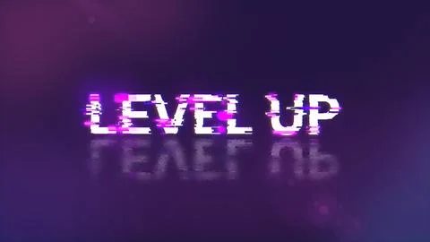 3D rendering level up text with screen effects of technological glitches イラスト素材