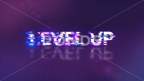 3D rendering level up text with screen effects of technological glitches 库存插图