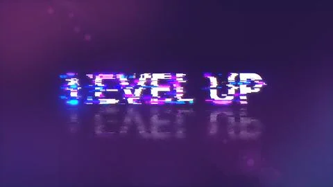 3D rendering level up text with screen effects of technological glitches Stock Illustration