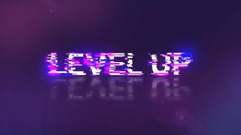 3D rendering level up text with screen effects of technological glitches Stock Illustration