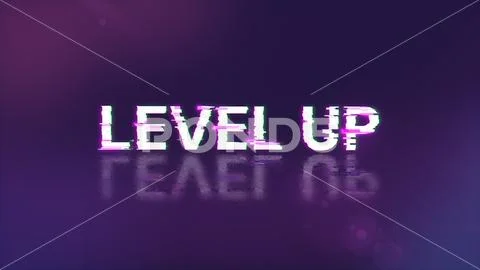 3D rendering level up text with screen effects of technological glitches 库存插图