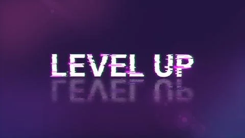 3D rendering level up text with screen effects of technological glitches イラスト素材