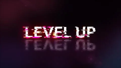 3D rendering level up text with screen effects of technological glitches Stock-Illustration