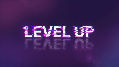 3D rendering level up text with screen effects of technological glitches Stock Illustration