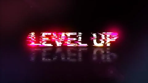 3D rendering level up text with screen effects of technological glitches Stock Illustration