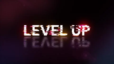 3D rendering level up text with screen effects of technological glitches Illustrazione stock