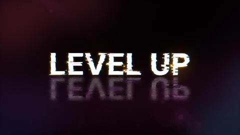 3D rendering level up text with screen effects of technological glitches Stock-Illustration