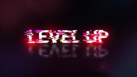 3D rendering level up text with screen effects of technological glitches イラスト素材