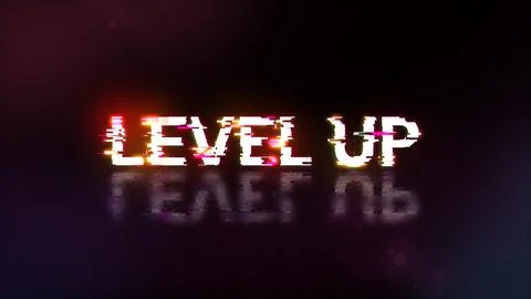 3D rendering level up text with screen effects of technological glitches イラスト素材