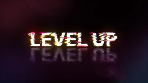 3D rendering level up text with screen effects of technological glitches Stock Illustration