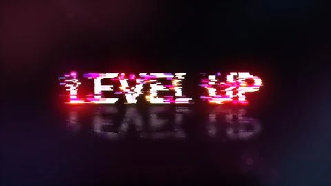 3D rendering level up text with screen effects of technological glitches Stock Illustration