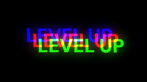 3D rendering level up text with screen effects of technological glitches イラスト素材