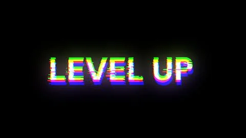 3D rendering level up text with screen effects of technological glitches Stock Illustration