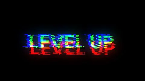 3D rendering level up text with screen effects of technological glitches Stock Illustration