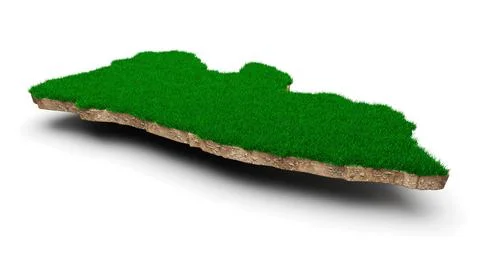 3D rendering of the Liberia-shaped map with grass and soil texture isolated on a Illustrazione stock
