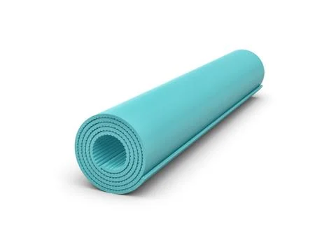 3d rendering of light blue yoga mat for exercise is rolled up isolated on white Stock Illustration