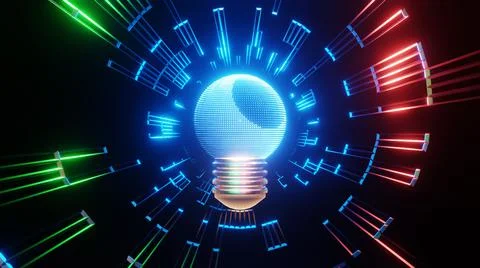 3d Rendering Light bulb connect data motion graphic background. Light bulb -  Stock Illustration