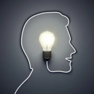 3d rendering of a light bulb inside a male head Stock Illustration