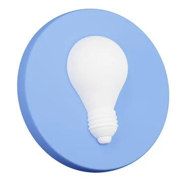 3D rendering of Light bulb pear shaped circle plastic icon. Symbol of ideas.. Illustrazione stock