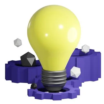 3D rendering of Light bulb pear shaped with gear mechanism. Symbol of ideas.. Illustrazione stock