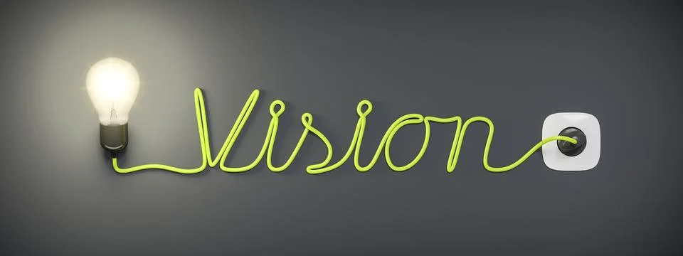 3d rendering of a light bulb with the word vision Stock Illustration