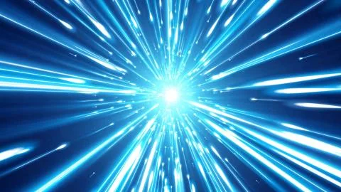 3D rendering light tunnel. Bright lines quickly move away from us Stock Illustration