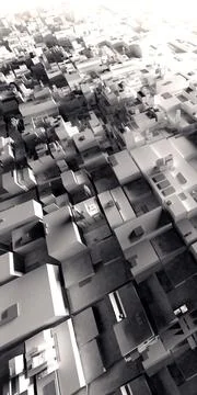 3D Rendering light warehouse cyber city of the slum, space station, reposit.. Stock Photos