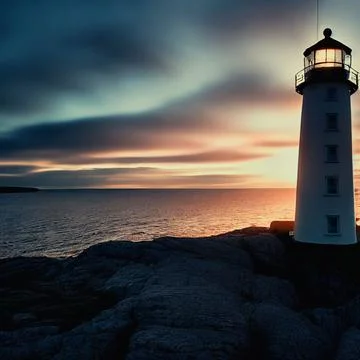 3D rendering of a lighthouse against the background of calm sea. Stock Illustration