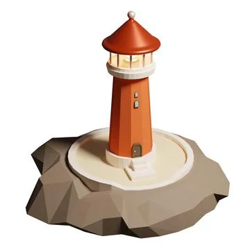 3D rendering of lighthouse on rock with burning searchlight to indicate lan.. Stock-Illustration