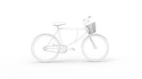 3D rendering line drawing of a bicycle isolated in white background Stock Illustration