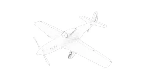 3d rendering line illustration of a world war 2 fighter plane Stock Illustration
