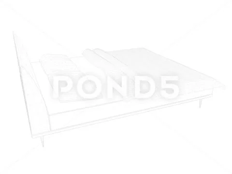 3d rendering of a lined bed on a white background Illustrazione stock