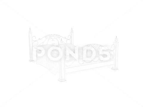 3d rendering of a lined bed on a white background Illustrazione stock