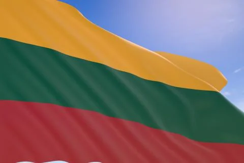 3D rendering of Lithuania flag waving on blue sky background Stock Illustration