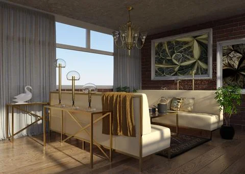 3D Rendering Living Room Stock Illustration