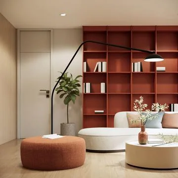 3d rendering living room interior design and decoration with white sofa bro.. Stock Illustration