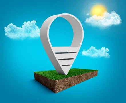 3d rendering of a location pin icon on a grass patch as a grocery store symbol Stock Illustration