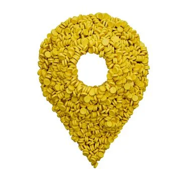 3d rendering of a location pin symbol from yellow plastic PVC Polymers isolated Stock Illustration