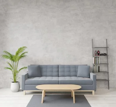 3D rendering Loft style living room with raw concrete ,wooden floor,sofa,imag Illustrazione stock