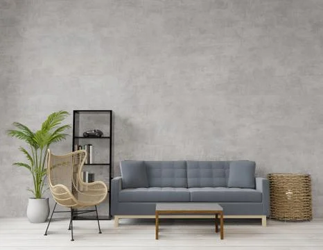 3D rendering Loft style living room with raw concrete ,wooden floor,big windo Stock Illustration