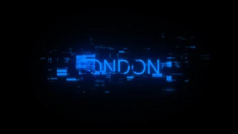 3D rendering London text with screen effects of technological glitches Illustrazione stock