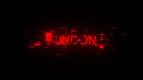 3D rendering London text with screen effects of technological glitches 스톡 일러스트