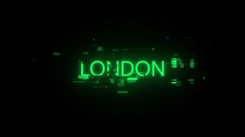 3D rendering London text with screen effects of technological glitches Stock Illustration