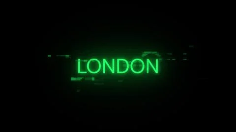 3D rendering London text with screen effects of technological glitches Stockillustratie