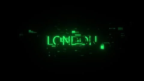 3D rendering London text with screen effects of technological glitches Stockillustratie