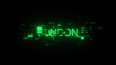 3D rendering London text with screen effects of technological glitches Illustrazione stock
