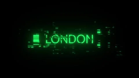 3D rendering London text with screen effects of technological glitches 스톡 일러스트
